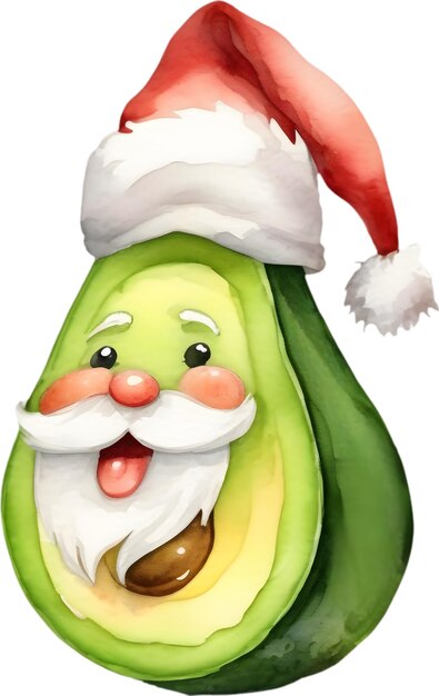 PSD un carino dipinto ad acquerello di babbo natale con l'avocado