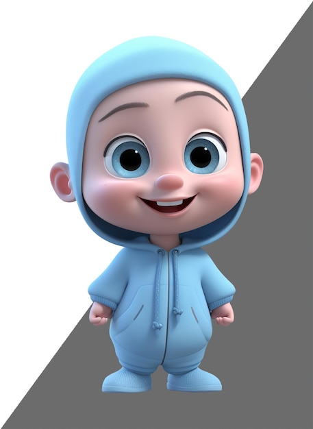 PSD cute baby 3d character with smiling face expression