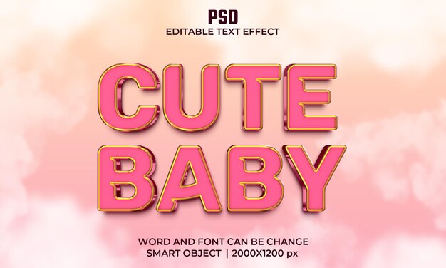 PSD cute baby effetto testo modificabile 3d psd premium con sfondo