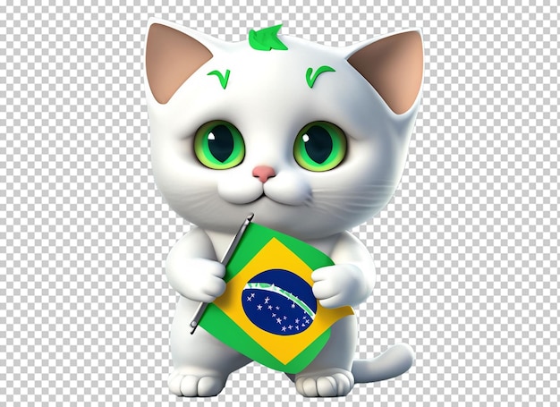 Cute baby cat holding Brazil flag