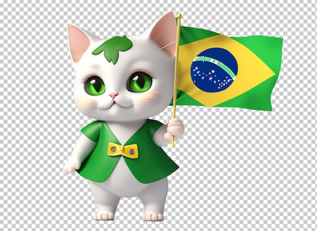 Cute baby cat holding Brazil flag