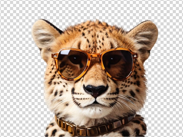 PSD a cute baby cheetah wearing sunglasses on transparent background