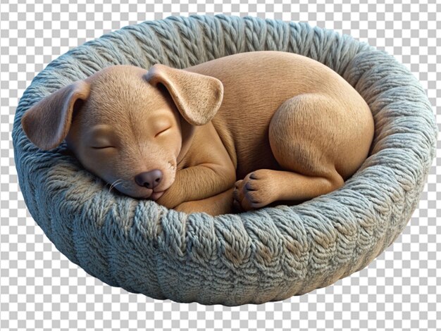 PSD cute baby dog sleeping in round plush pet bed