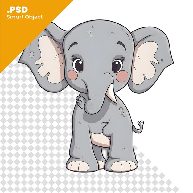 PSD simpatico elefantino isolato su sfondo bianco modello psd per l'illustrazione dei cartoni animati vettoriali
