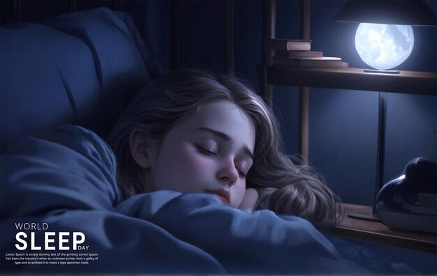 PSD cute baby girl sleeping peacefully in her dark bedroom at night