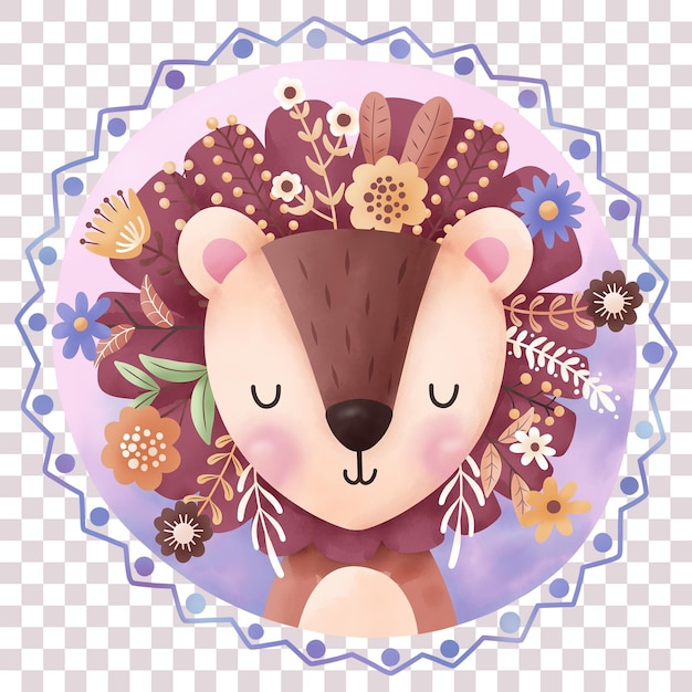 Cute baby lion and flowers illustration