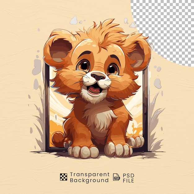 PSD cute baby lion on transparent background
