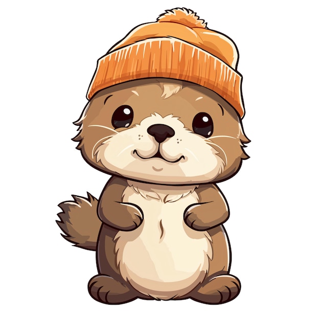 Cute baby otter wearing a bonnet hat