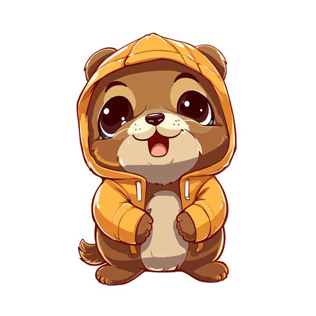 Cute Baby Otter Wearing A Raincoat