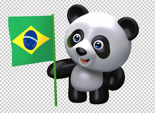 Cute baby panda holding Brazil flag