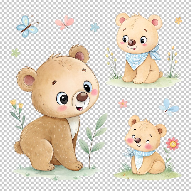 a cute baby teddy bears watercolor clipart