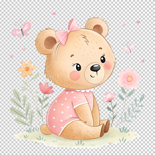 a cute baby teddy bears watercolor clipart