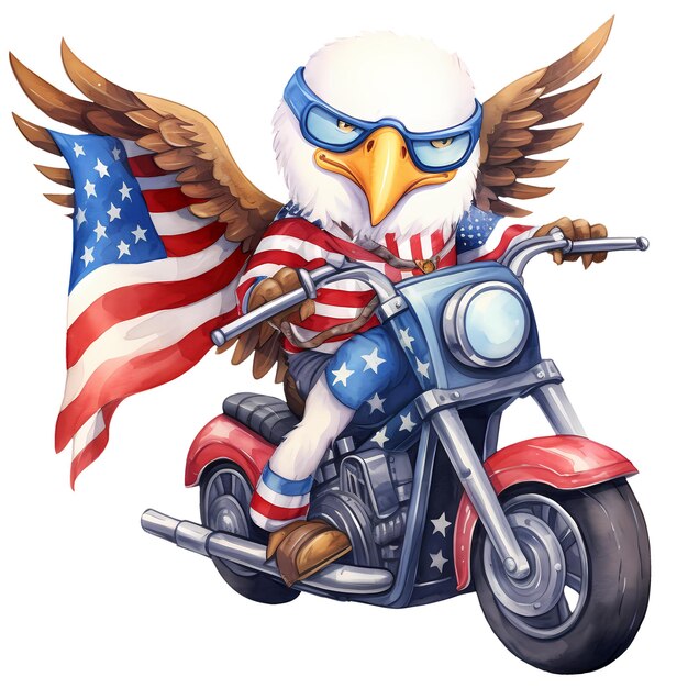 PSD cute bald eagle american motorcycle clipart illustration