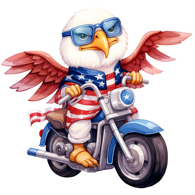 PSD cute bald eagle american motorcycle clipart illustration