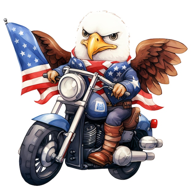 PSD Милый лысый орел американский мотоциклет клипарт иллюстрация