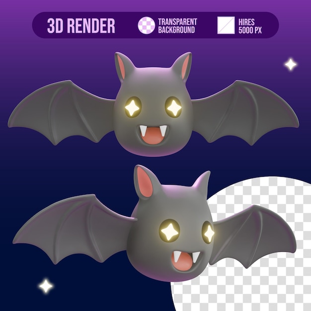 Cute Bat 3D Render Set 4