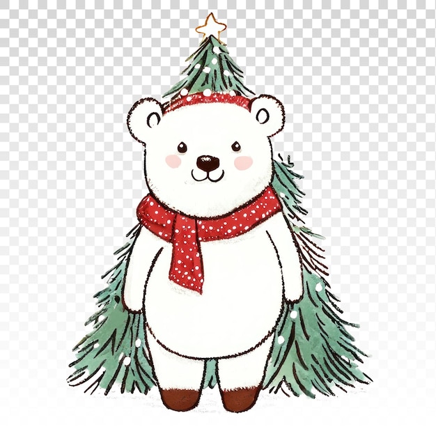 PSD クリスマスツリーと一緒に可愛いクマの漫画キャラクター