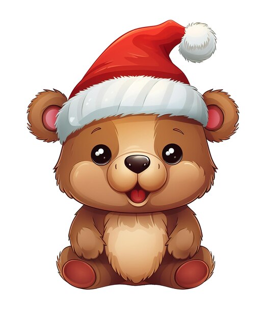 PSD cute bear cartoon wearing christmas hat ai generative