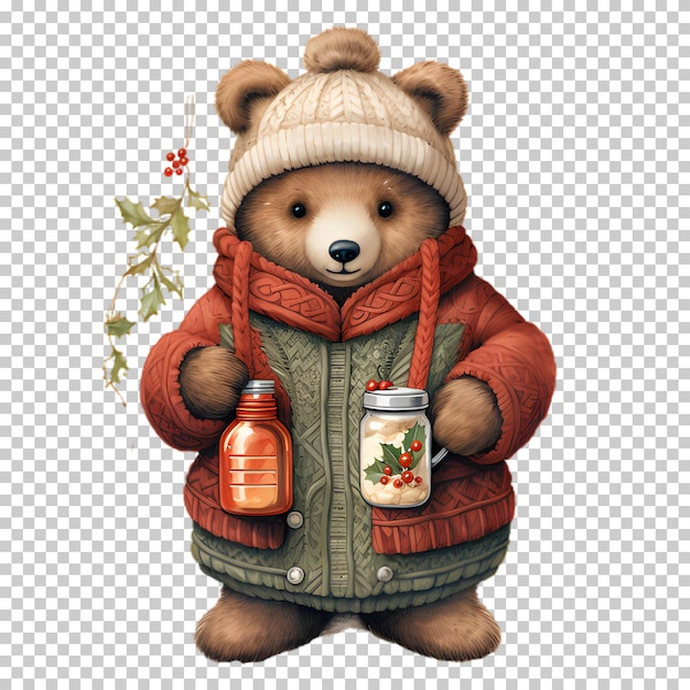 Cute bear illustration isolated on transparent background