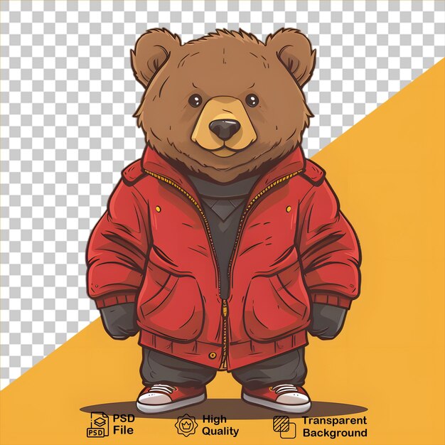 Cute bear wearing a jacket isolated on transparent background include png file