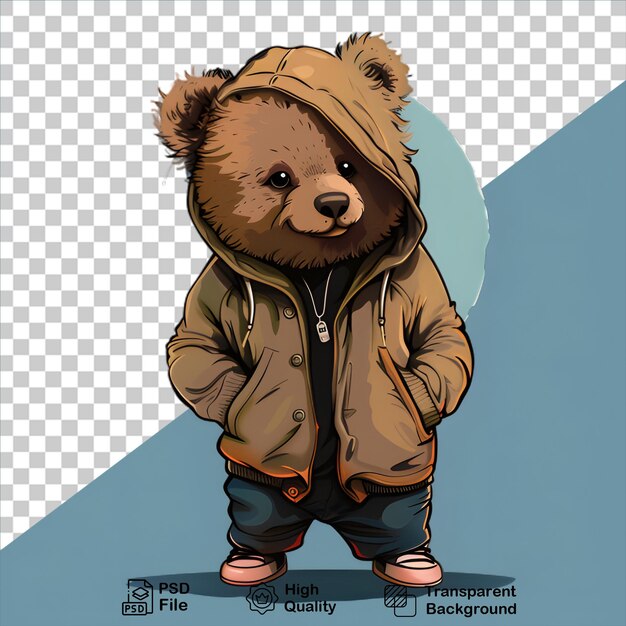 PSD cute bear wearing a jacket isolated on transparent background include png file