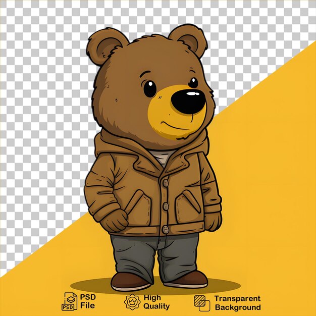 Cute bear wearing a jacket isolated on transparent background include png file