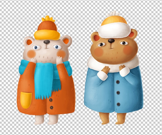 PSD cute bears in winter clothes