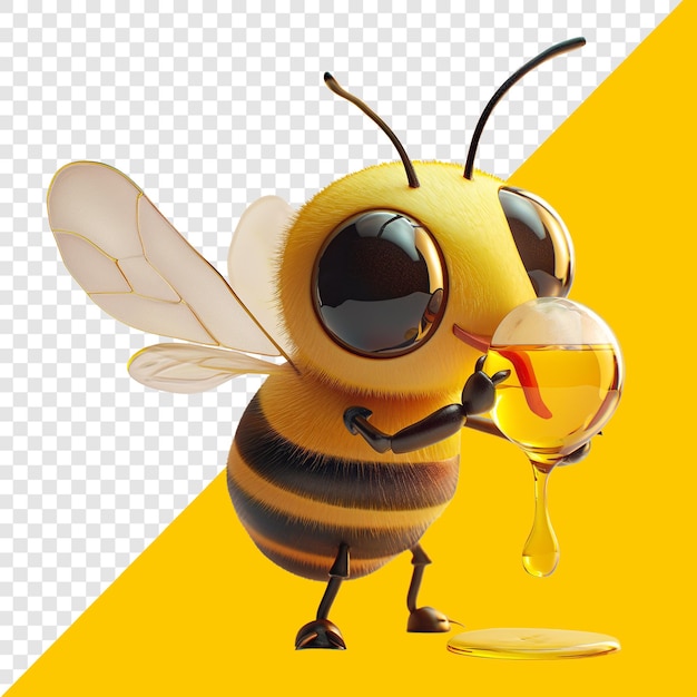 PSD cute bee eating honey 3d design suitable for food drink and design elements