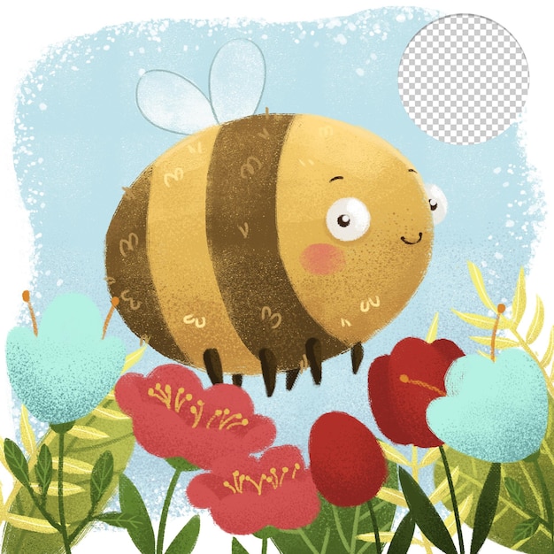 PSD cute bee on flower background