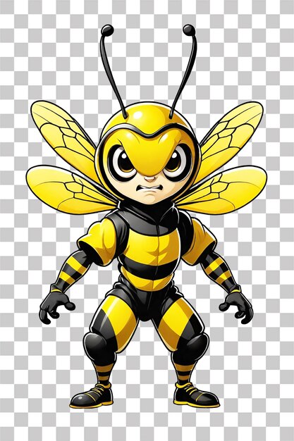 PSD cute bee mascot cartoon character illustration on transparent background