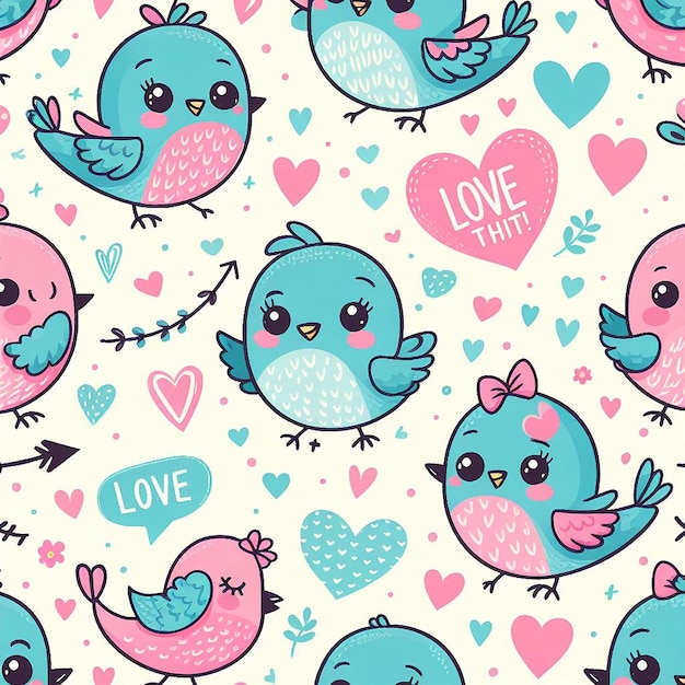 PSD cute bird on colorful background seamless pattern