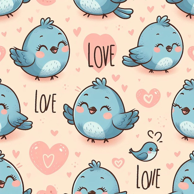 Cute bird on colorful background seamless pattern