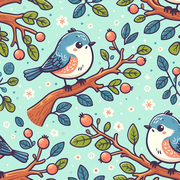 PSD cute bird on colorful background seamless pattern