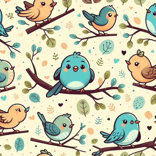 PSD cute bird on colorful background seamless pattern