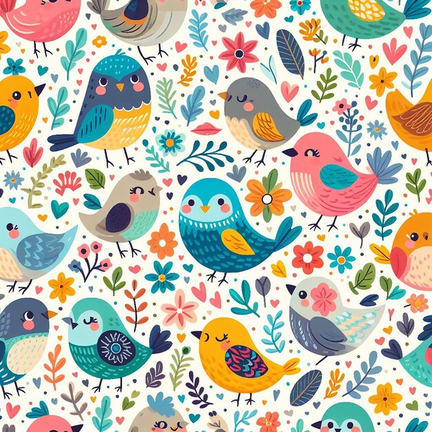 PSD cute bird on colorful background seamless pattern