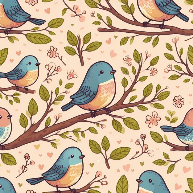 PSD cute bird on colorful background seamless pattern