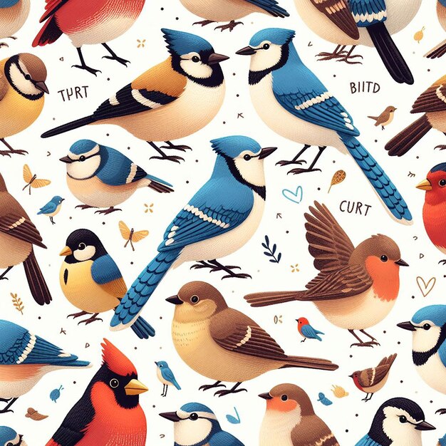 PSD cute bird on colorful background seamless pattern