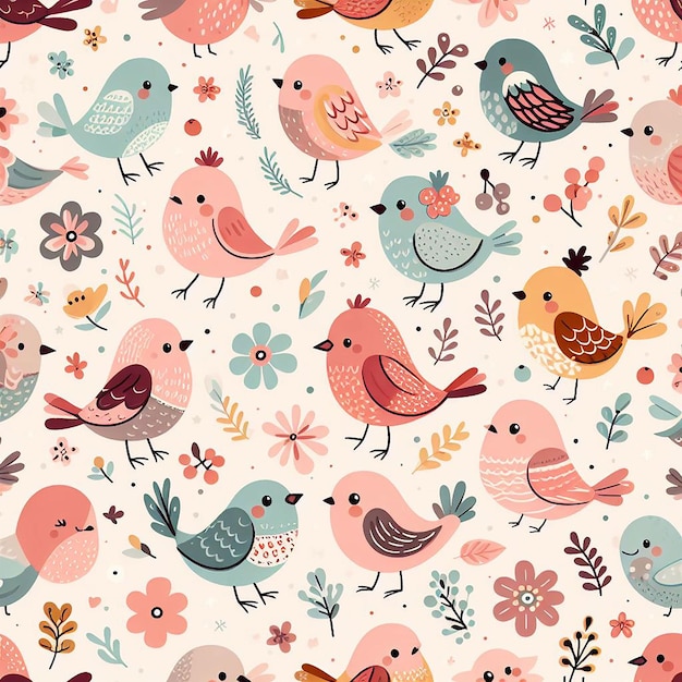 PSD cute bird on colorful background seamless pattern