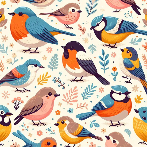 PSD cute bird on colorful background seamless pattern