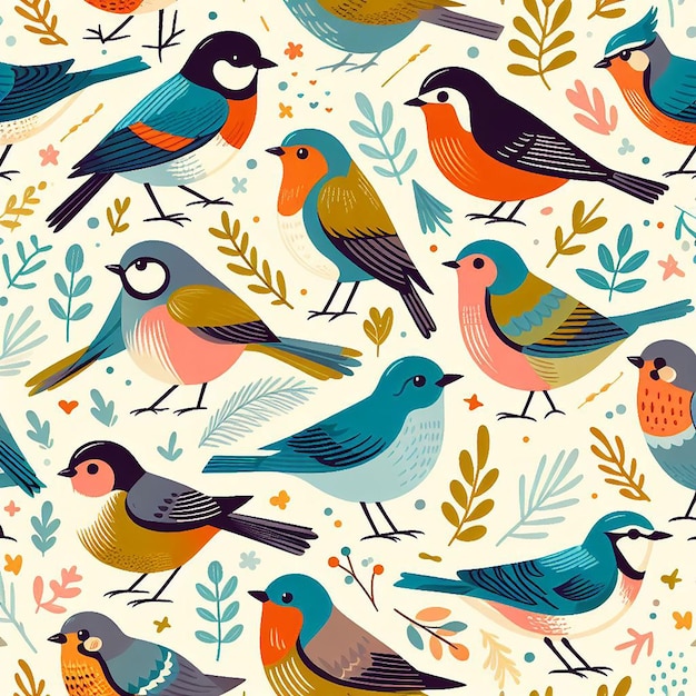 PSD cute bird on colorful background seamless pattern