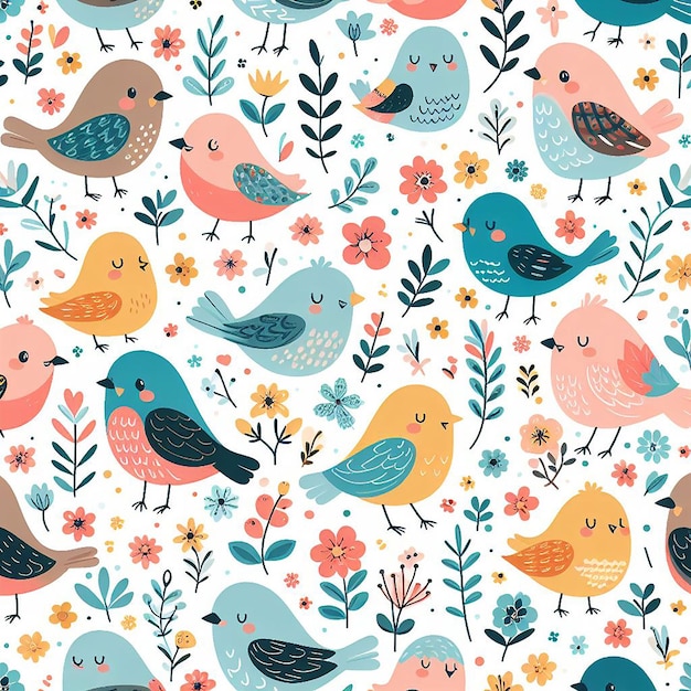 PSD cute bird on colorful background seamless pattern