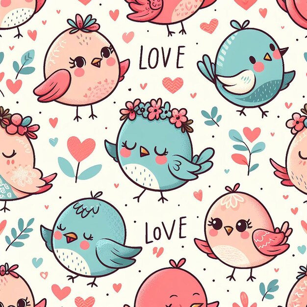 PSD cute bird on colorful background seamless pattern