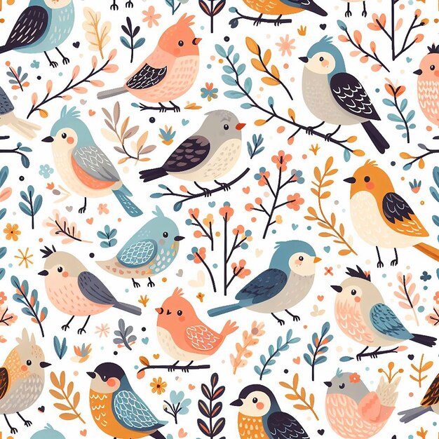 PSD cute bird on colorful background seamless pattern