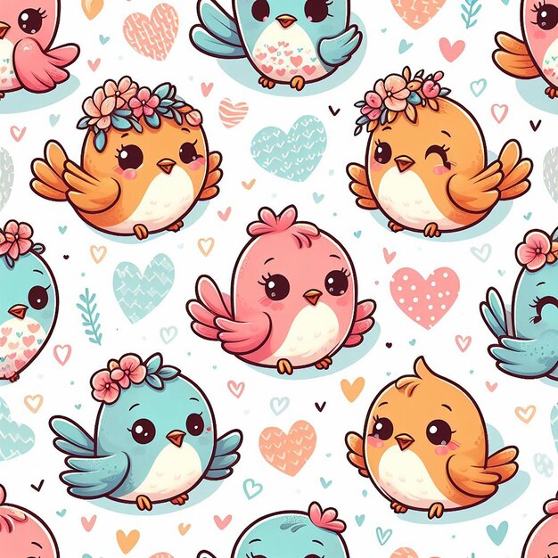 Cute bird on colorful background seamless pattern