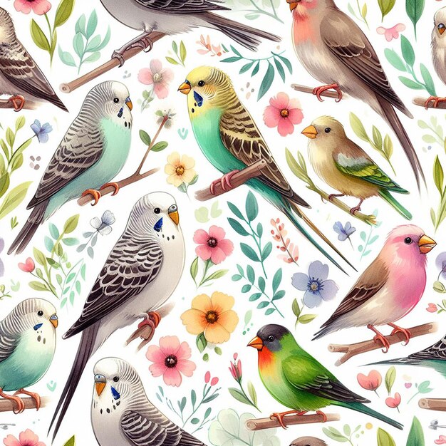 PSD cute bird on colorful background seamless pattern