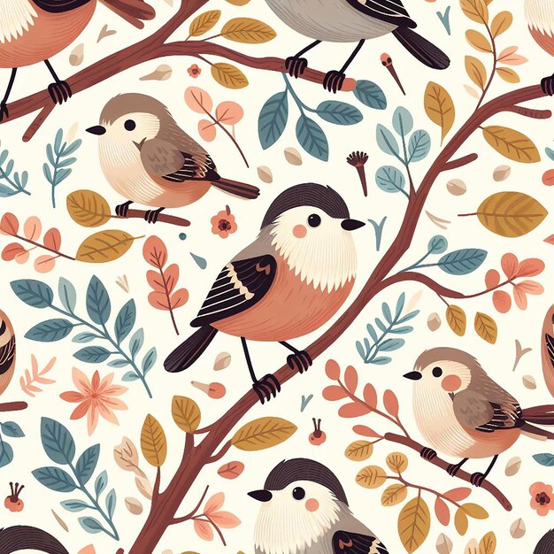 PSD cute bird on colorful background seamless pattern