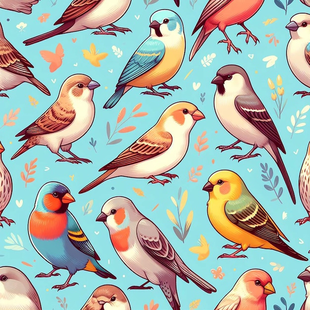 Cute bird on colorful background seamless pattern