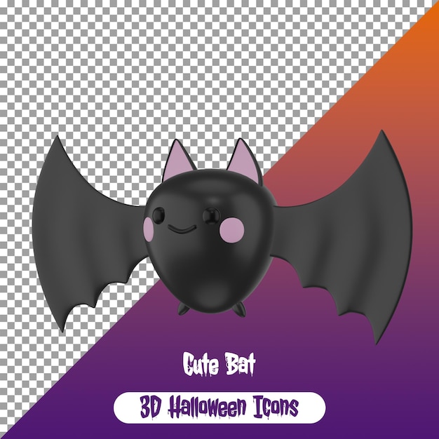 Милая черная летучая мышь для Хэллоуина Декорация 3d PNG Хэллоуин Икона Изолированная PSD
