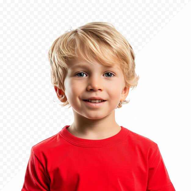 PSD cute blond kid with red jersey isolated on a white isolated background