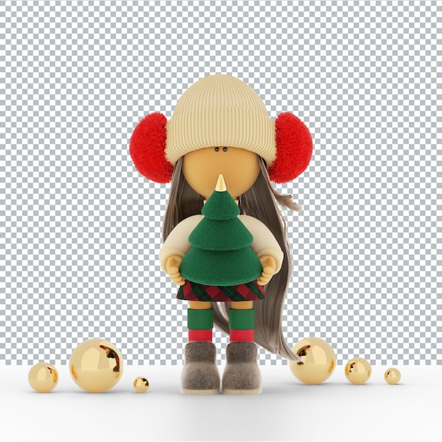 PSD cute blond rag doll with a felt christmas tree and golden balls